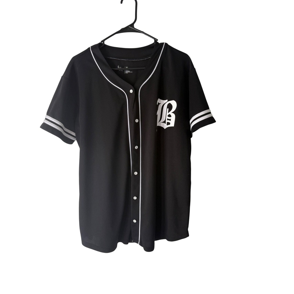 Flirtitude Active Black Brooklyn 02 Baseball Jersey Shirt XL Streetwear